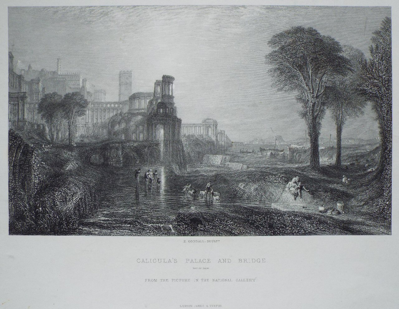 Print - Caligula's Palace and Bridge Bay of Baiae from the Picture in the National Gallery. - Goodall